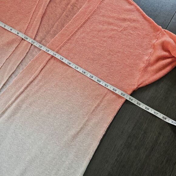 Chico's Salmon Ombre Linen Open Front Cardigan Sweater 3/4 Roll Tab Sleeve Large - Picture 6 of 7